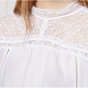 LOFT 💯% Cotton Lace and Lattice Mock Neck Blouse